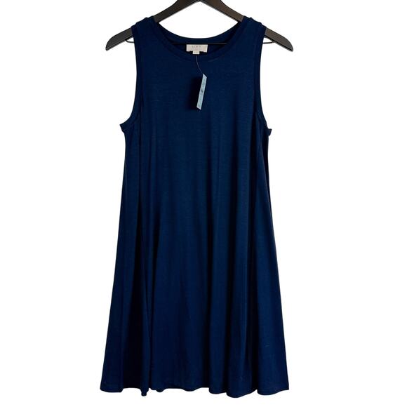 NWT LOFT Sleeveless A-Line Mini Dress Navy Blue Stretch - PS Petite Small - Picture 1 of 8
